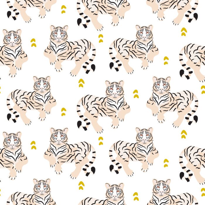 Tapete Nahtloses Muster mit Tiger auf grünem Hintergrund.