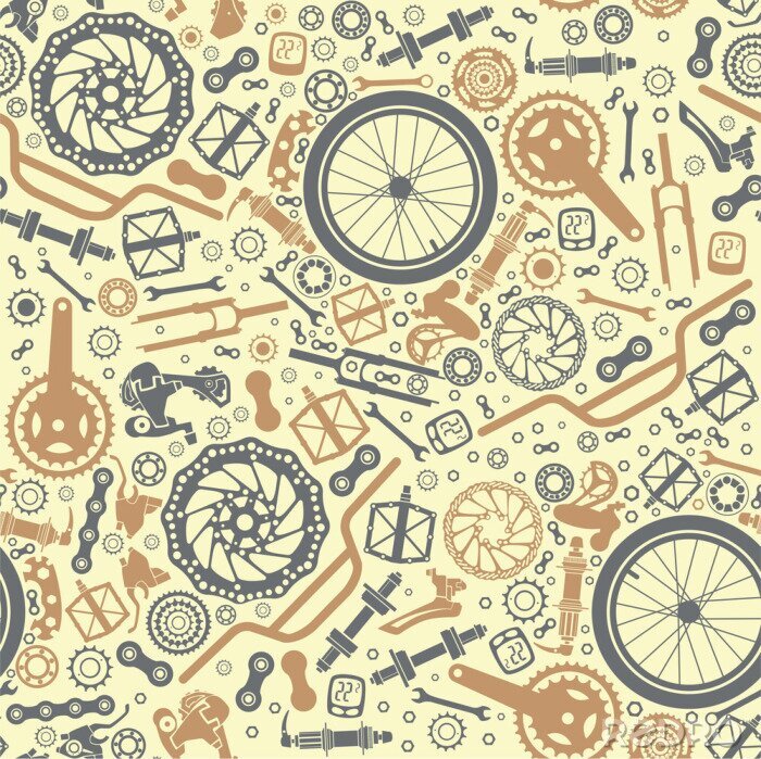 Tapete Nahtloses Muster von Fahrradteilen. Vektorbild