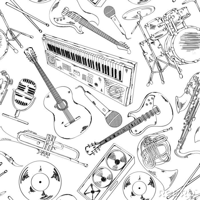 Tapete Nahtloses Muster von Musikinstrumenten