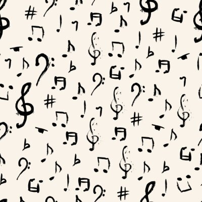 Tapete Nahtloses Musterdesign mit handgezeichneten Noten. Vektorillustration. Für Druck, digitales Papier, Textil, Stoff, handgezeichnete Texturen