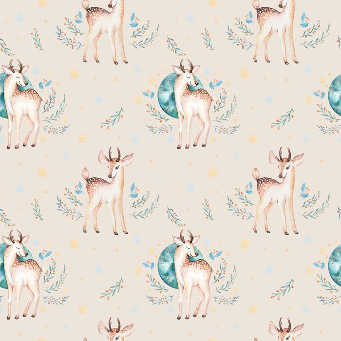 Tapete Nahtloses Weihnachtsbaby-Rotwildnahtloses Muster. Handgezeichnete Winter backgraund mit Reh, Schneeflocken. Kinderzimmerweihnachtstierillustration. Neues Jahr Design.