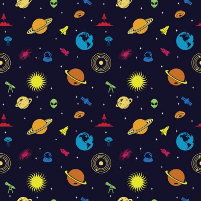 Tapete Nahtloses wiederholendes Muster des Weltraum-Planeten-Galaxie-Universums