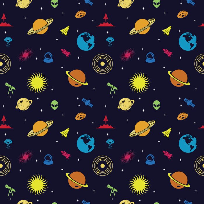 Tapete Nahtloses wiederholendes Muster des Weltraum-Planeten-Galaxie-Universums