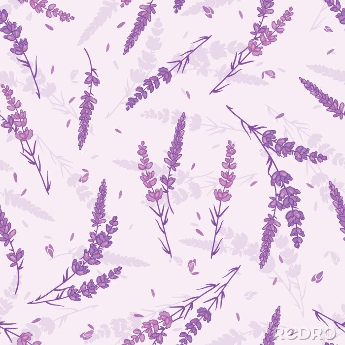 Tapete Nahtloses Wiederholungsmuster des Lavendelfeld-Vektors. Retro- Hintergrund des schönen violetten Lavendels. Elegantes Gewebe auf hellem Hintergrund Oberflächenmusterdesign.