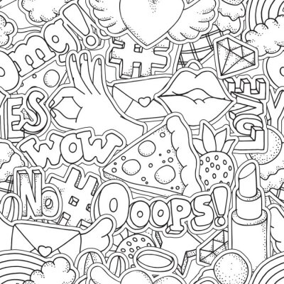 Tapete Nahtmuster mit Mode-Patch-Abzeichen