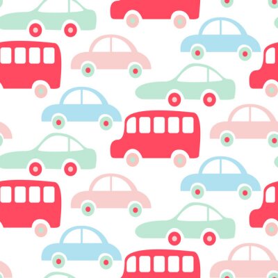 Tapete Nette bunte Busse und nahtlose Mustertapete der Autos.