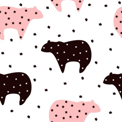 Tapete Nette große abstrakte Bär mit Sternen nahtlose Muster. Vektor Hand gezeichnet Illustration.