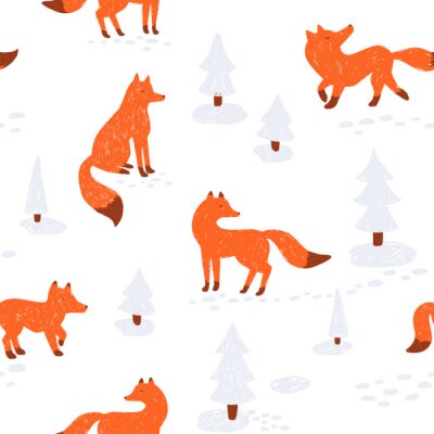 Nettes animalisches nahtloses Muster. Vektor-Illustration. mit fuchs im winterwald