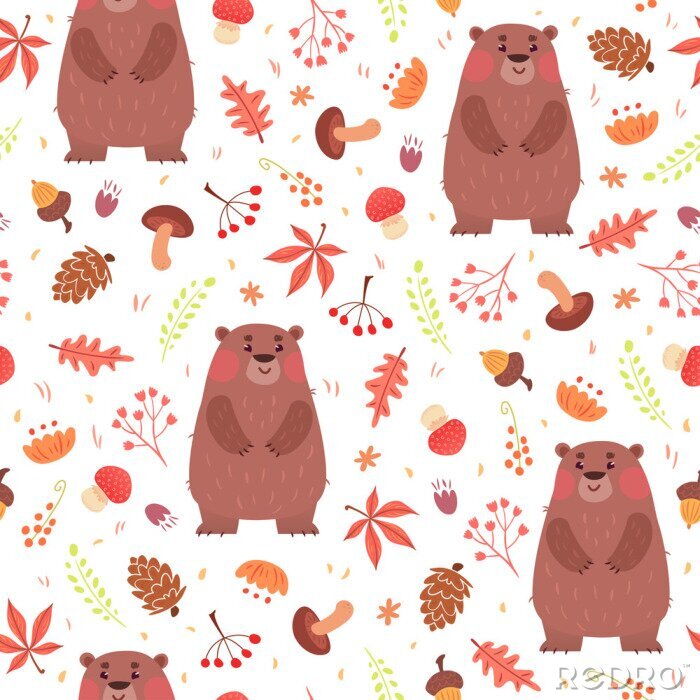 Tapete Nettes nahtloses Muster mit Bären im Wald