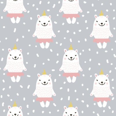 Tapete Nettes nahtloses Muster mit weißem Babybär. Kindliche Textur für Stoff, Textil.Vector Illustration