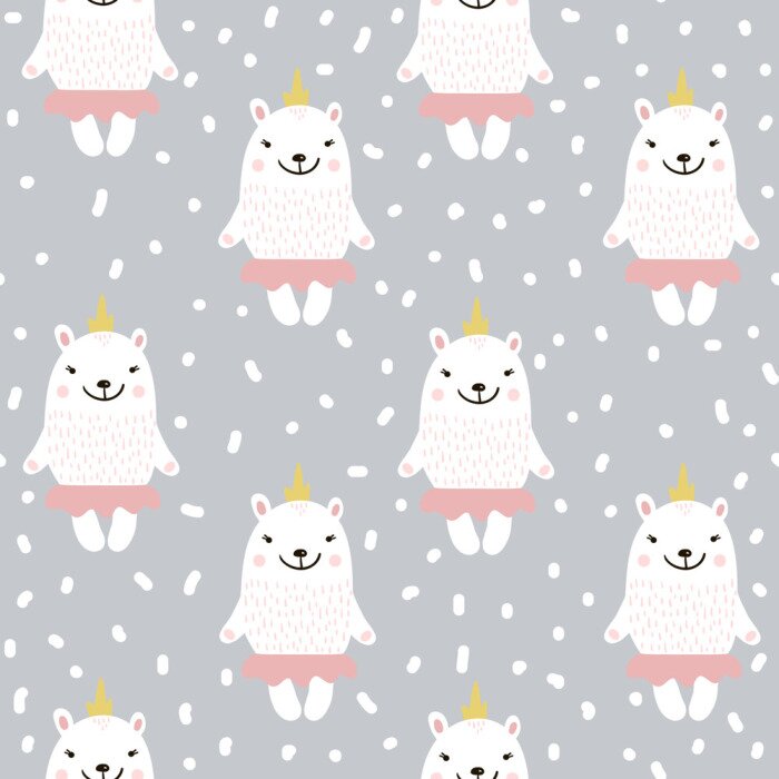 Tapete Nettes nahtloses Muster mit weißem Babybär. Kindliche Textur für Stoff, Textil.Vector Illustration
