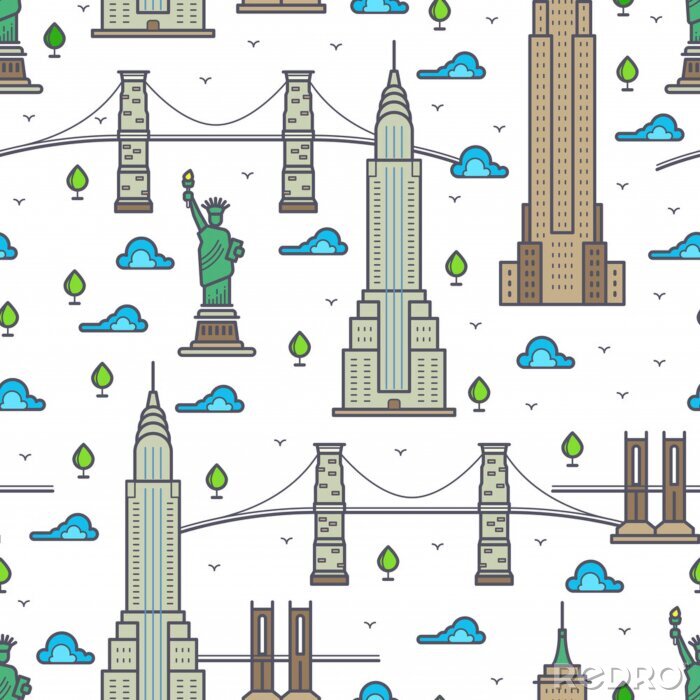 Tapete New York-Brücken, nahtloses Muster der Wolkenkratzer