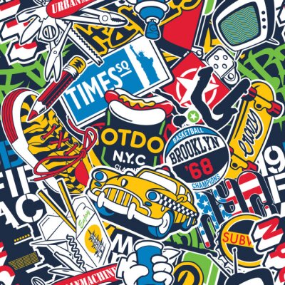 Tapete New York City urban stickers patchwork abstract vector seamless pattern