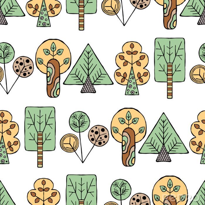 Tapete Niedliche Bäume in einem animierten Stil gezeichnet