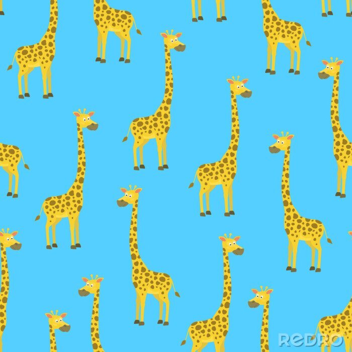 Tapete Niedliche Giraffen auf blauem Hintergrund
