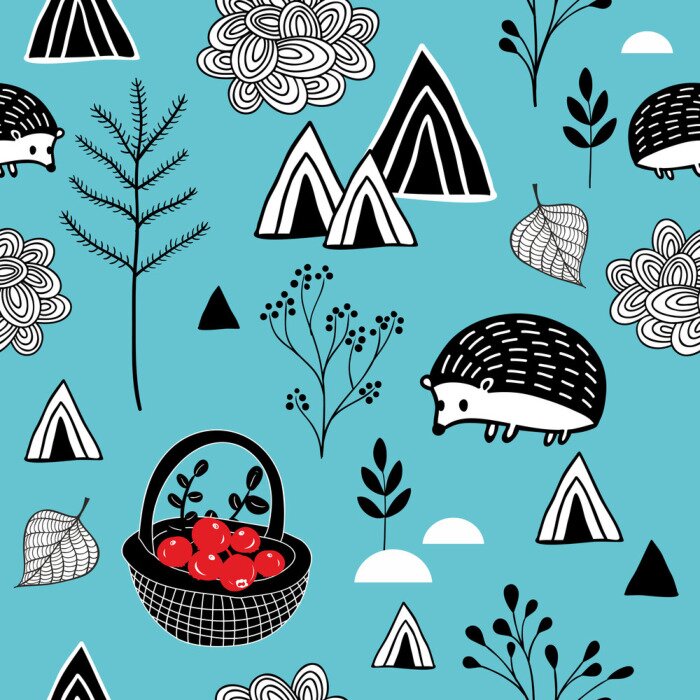 Tapete Niedliche Igel unter den Waldgeschenken