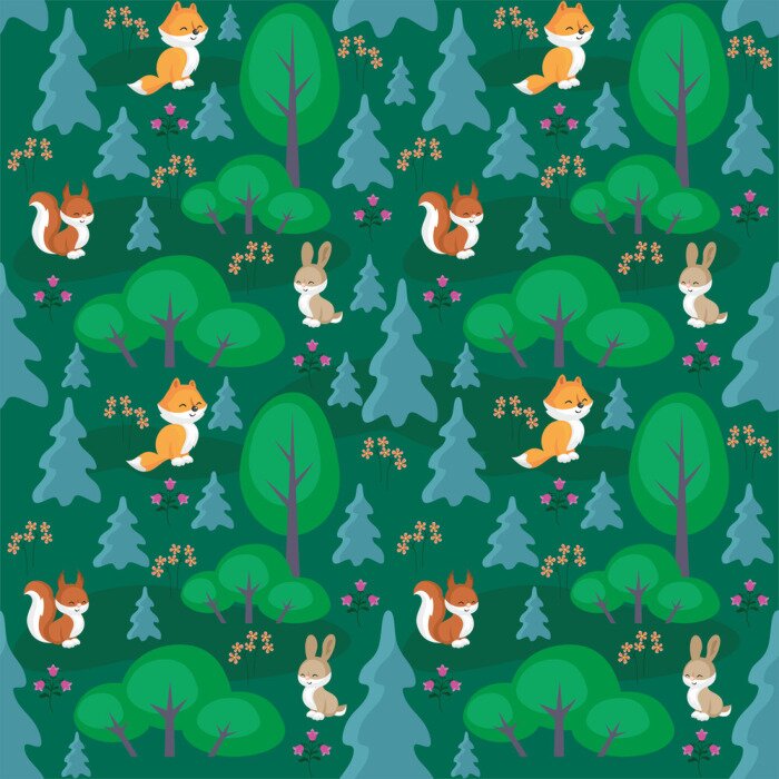 Tapete Niedliche Tiere im Wald für Kinder