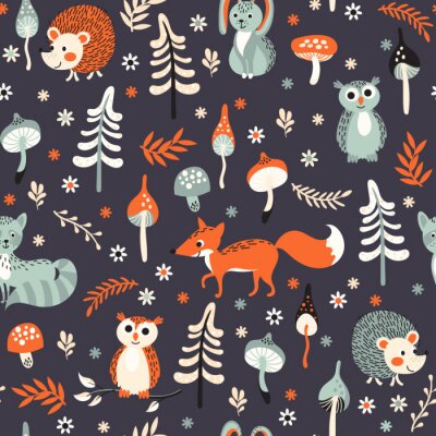 Tapete Niedliche Waldtiere Muster