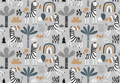 Tapete Niedliche Zebras im skandinavischen Stil