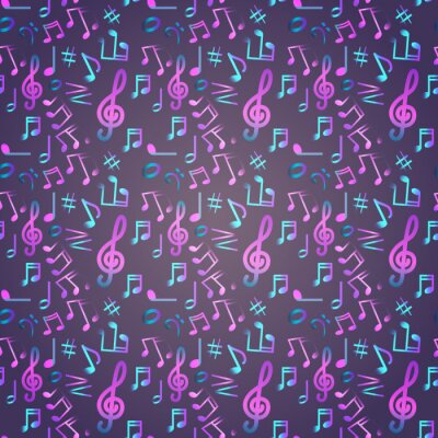 Tapete Notizen Nahtlose Muster Musik Banner Bunte moderne musikalische Poster flache Vektor-Illustration