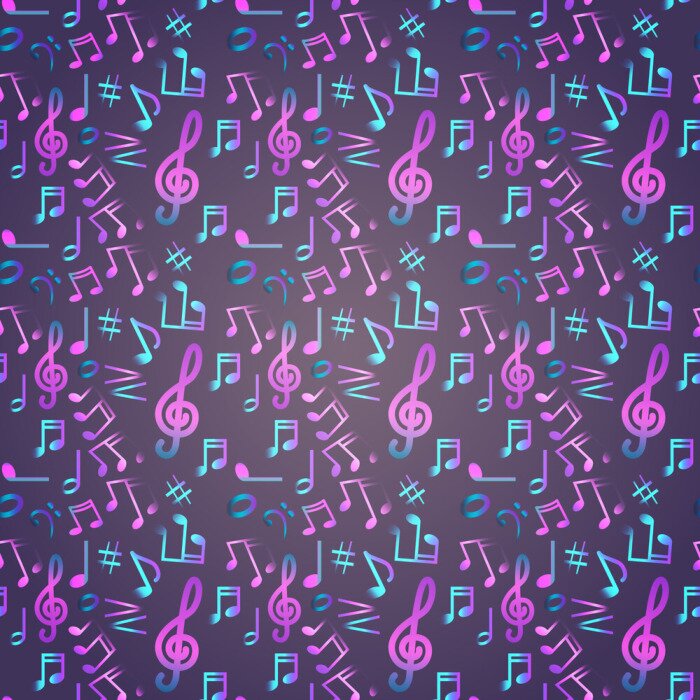 Tapete Notizen Nahtlose Muster Musik Banner Bunte moderne musikalische Poster flache Vektor-Illustration