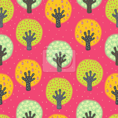 Tapete Obstbäume auf rosa Hintergrund