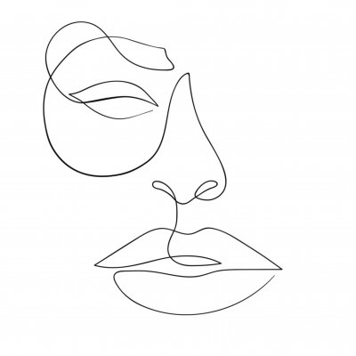 One line drawing face. Modern minimalism art, aesthetic contour. Abstract woman portrait minimalist style. Single line vector illustration