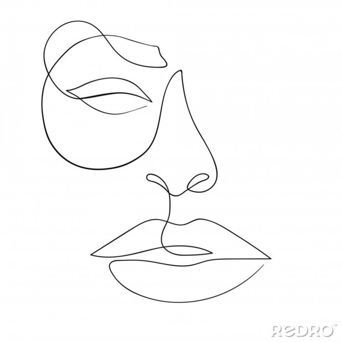 Tapete One line drawing face. Modern minimalism art, aesthetic contour. Abstract woman portrait minimalist style. Single line vector illustration