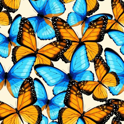 Tapete Orange und blaue Schmetterlinge