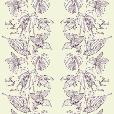 Tapete Orchideen im ornamentalen Stil