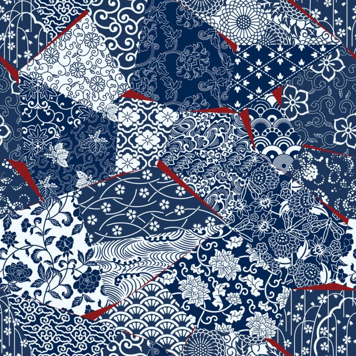 Tapete Orientalische blaue Blumen in verschiedenen Stilrichtungen