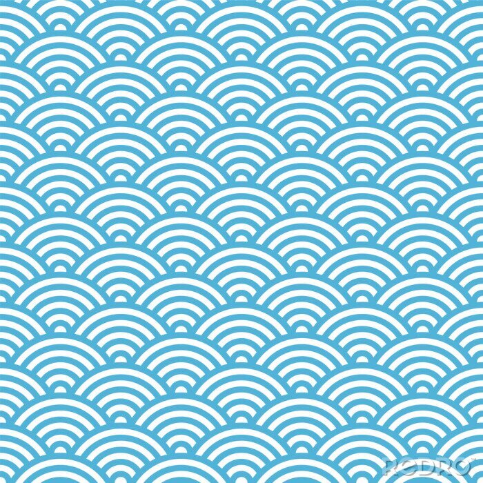 Tapete Orientalische blaue und weiße japanische Welle