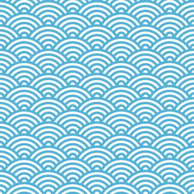 Tapete Orientalische blaue und weiße japanische Welle