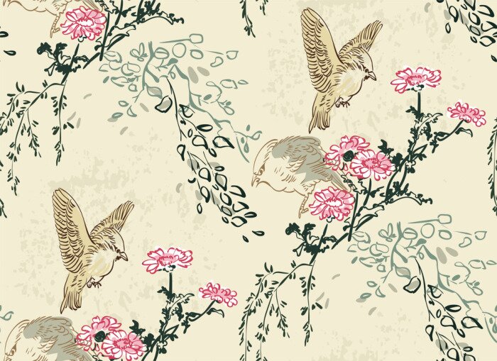 Tapete Orientalischer Stil mit japanischer Natur