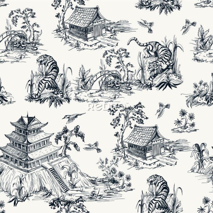 Tapete Orientalisches Muster im Chinoiserie-Stil