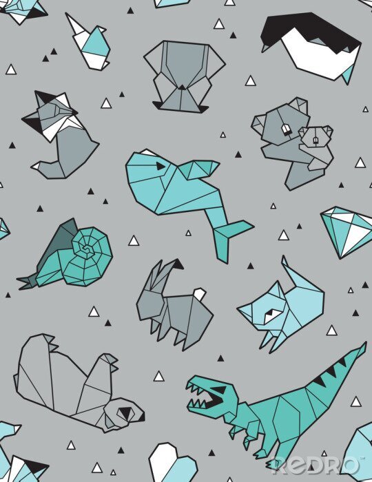 Tapete Origami Muster Hintergrund mit Tieren