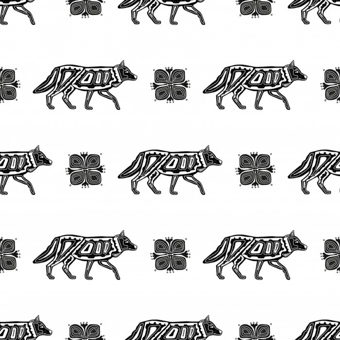 Tapete Ornamentmuster mit einem Wolf