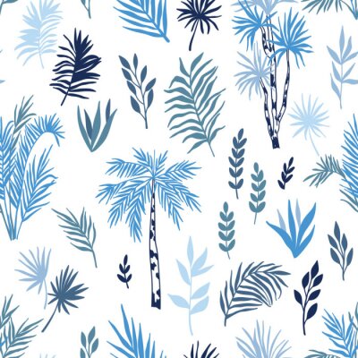 Tapete Palmen - Blätter in Blautönen