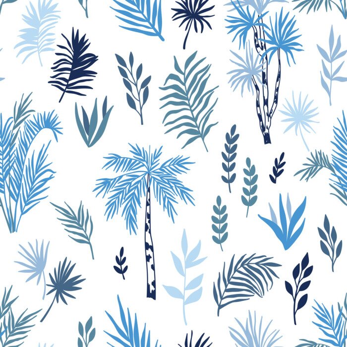 Tapete Palmen - Blätter in Blautönen