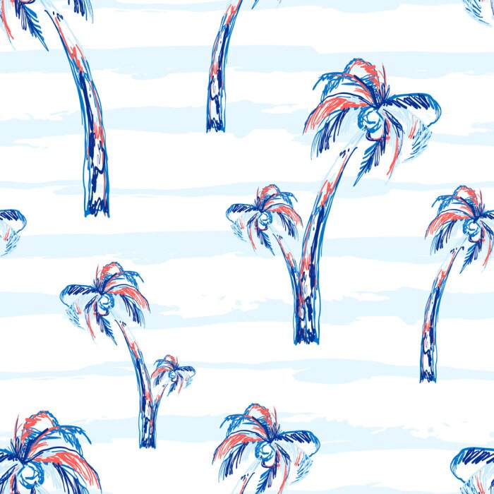 Tapete Palmen in Blautönen