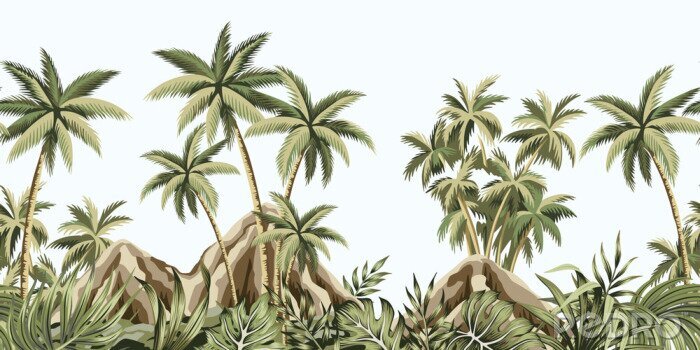 Tapete Palmen und Blätter im Vintage-Stil