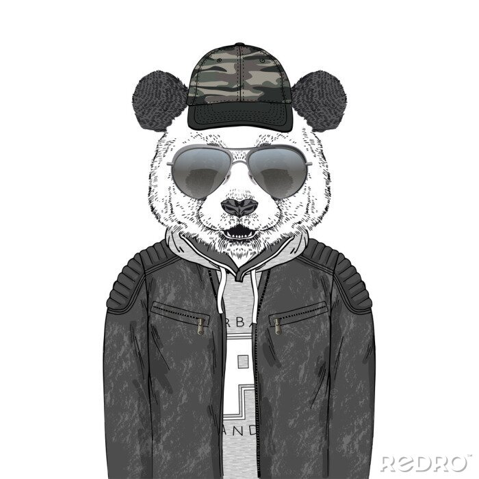 Tapete Panda mit dunkler Brille und Baseballmütze