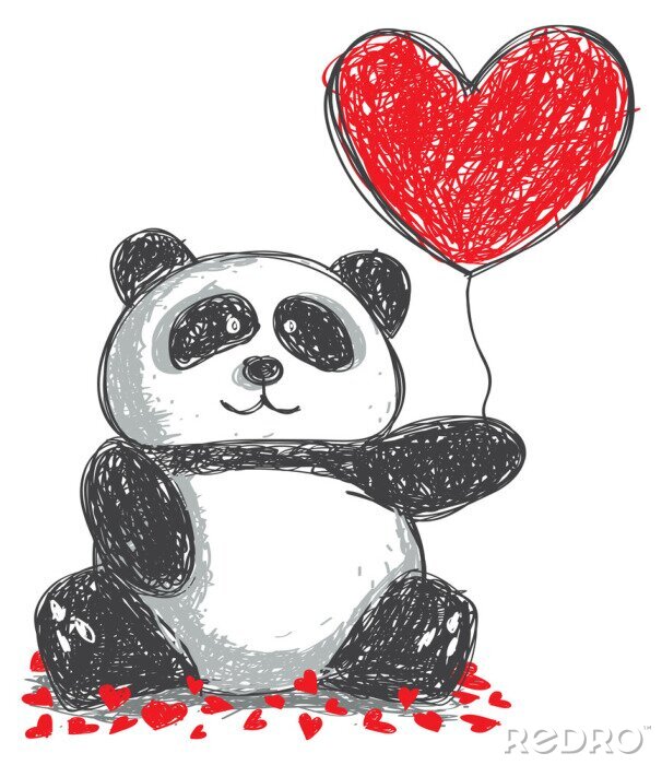 Tapete Panda mit herz zeichnung