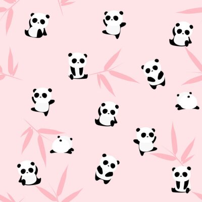 Tapete Panda zwischen rosa Bambusblättern
