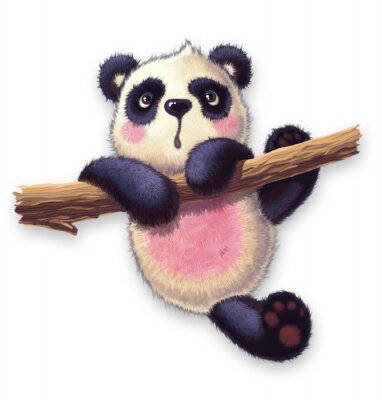 Pandabär hält sich an einem Ast fest