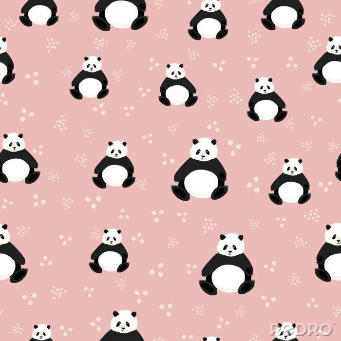 Tapete Pandabären auf rosa Hintergrund