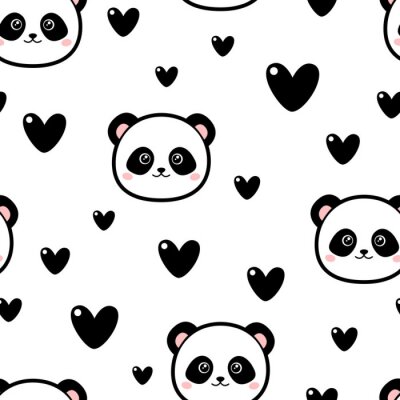Tapete Pandabären zwischen Herzen auf weißem Hintergrund