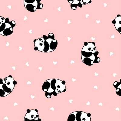 Tapete Pandas auf rosa Hintergrund mit Herzen
