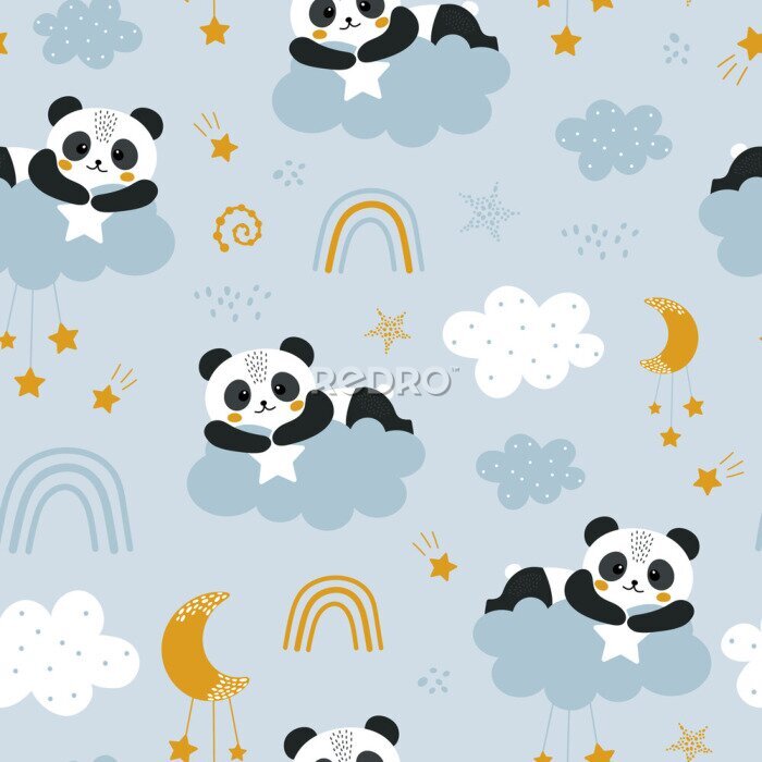 Tapete Pandas auf Wolken liegend
