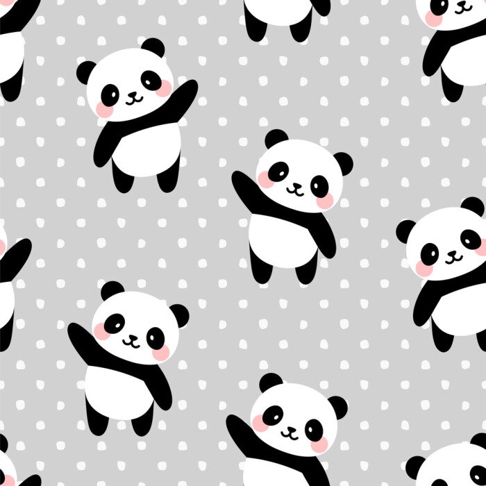 Tapete Pandas im skandinavischen Stil auf grauem Hintergrund